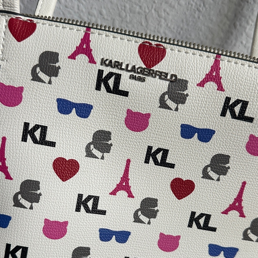 Karl Lagerfeld White Tote with Pink and Red Accents